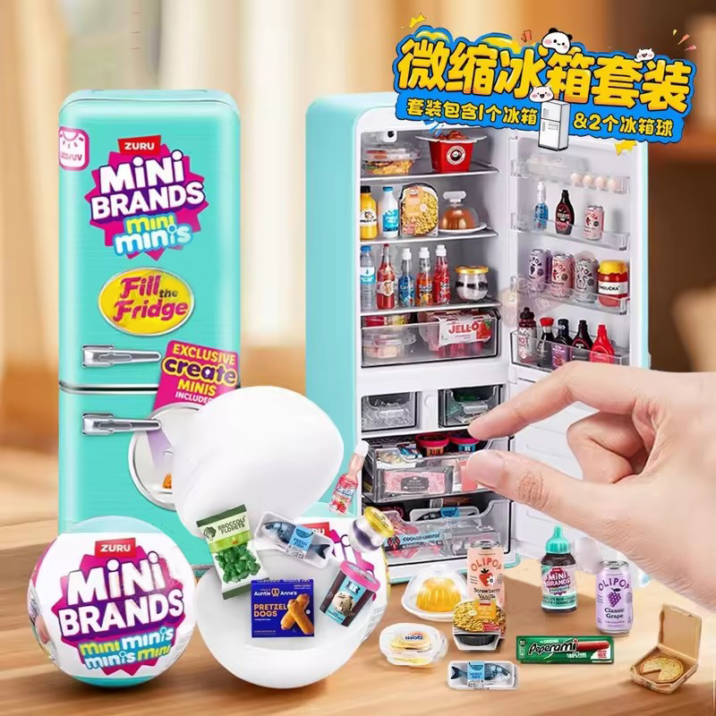 Kitchen Appliances Refrigerators - LED-beleuchtetes Mini-Kühlschrank-Spielzeugset, Mini-Kühlschrank mit Mini-Lebensmitteln, Mikro-Küchenszene,