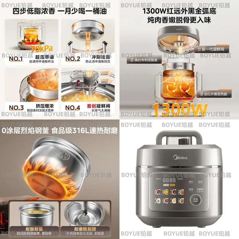 Kitchen Appliances Lowes - Großkapazitäts-Elektro-Schnellkochtopf mit Edelstahl-Innentopf, Fettarmer Reiskocher, Multifunktionales